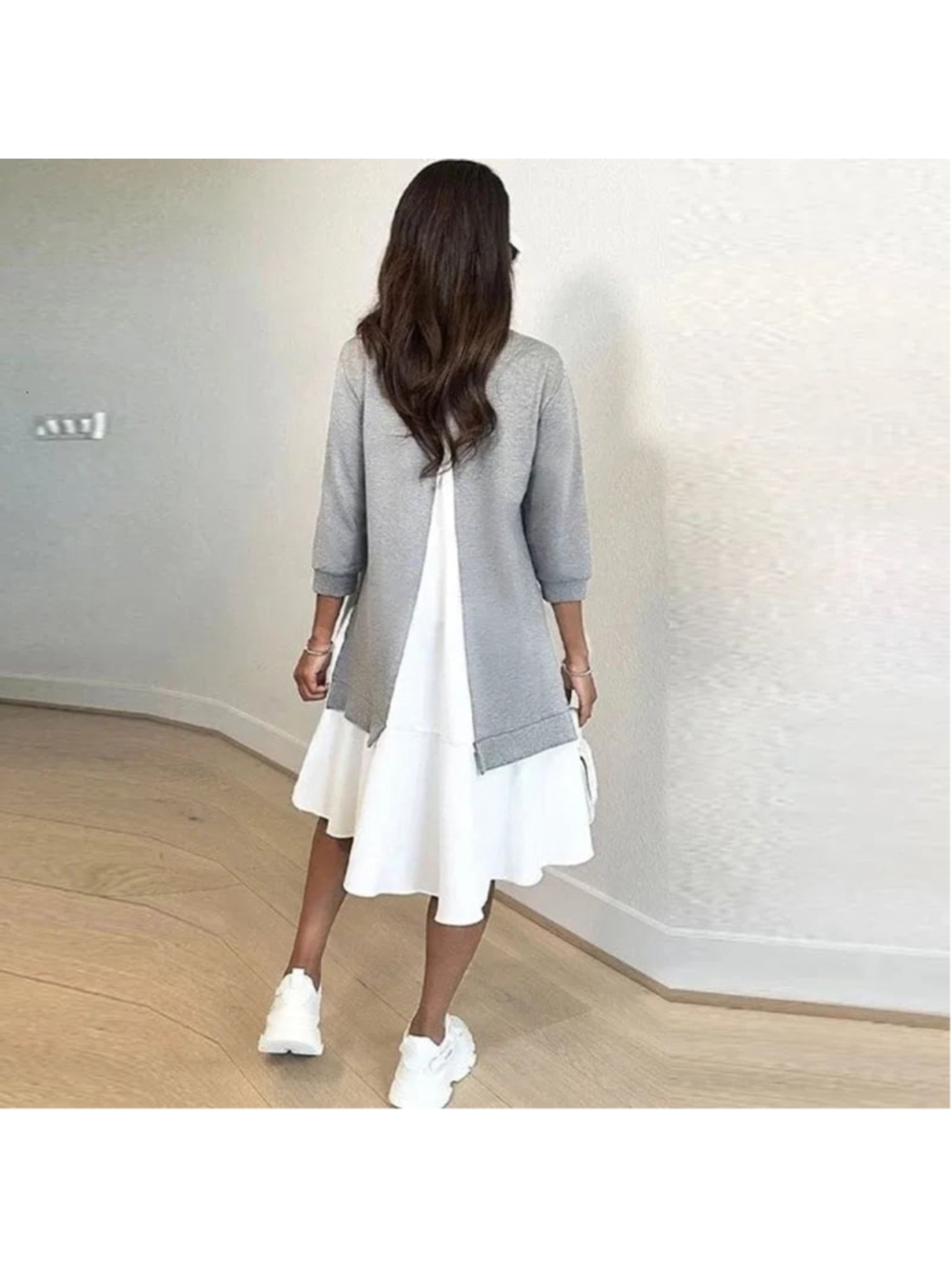 NWT Bloomingdale’s Women Gray Sweatshirt Dress Long Sleeve Crew Neck - Picture 2 of 10